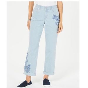 STYLE & CO Blue Pinstripe Boyfriend Cropped Jeans